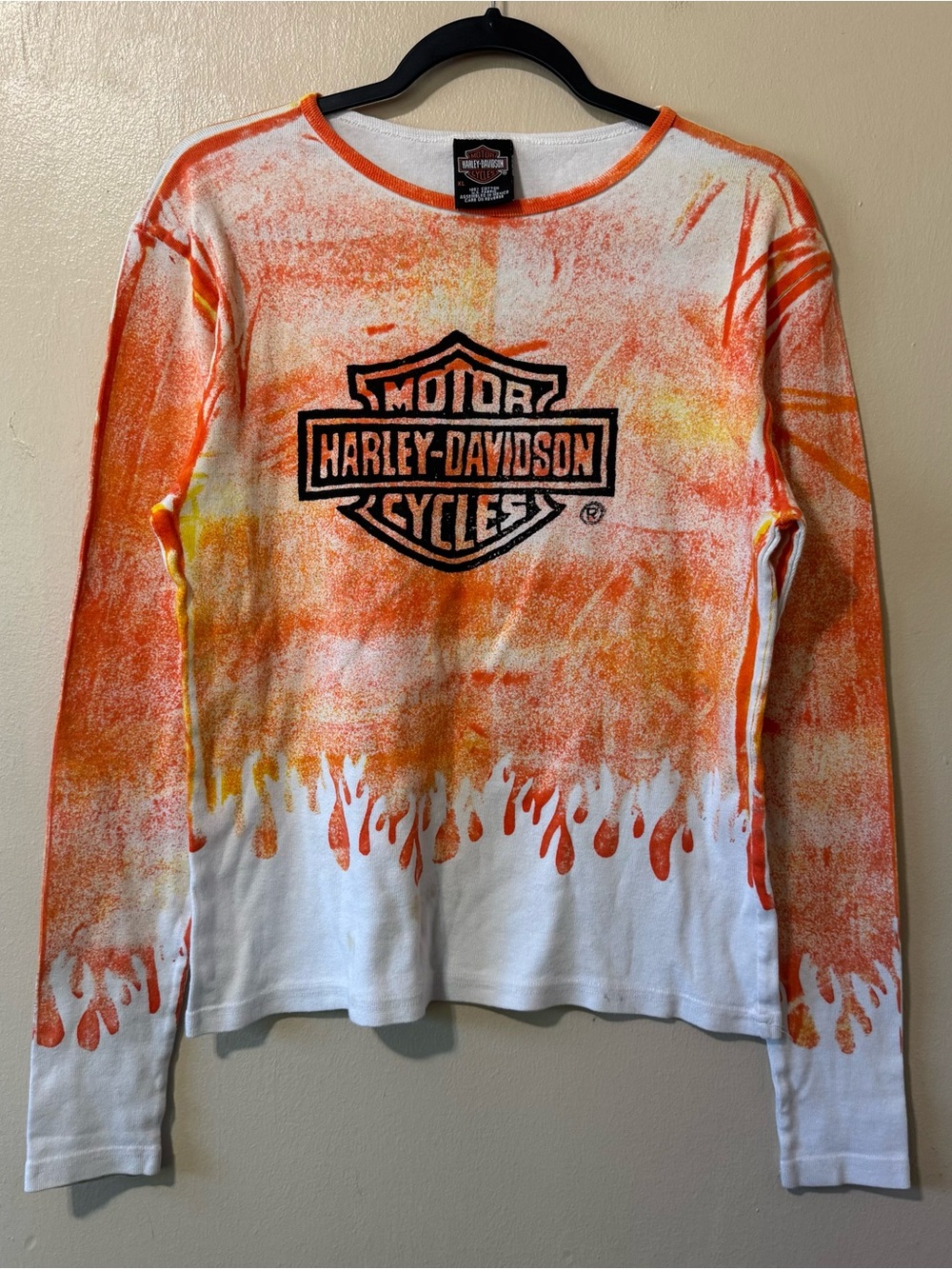 Vintage Harley Davidson’s orange flame printed 100% cotton graphic long sleeve